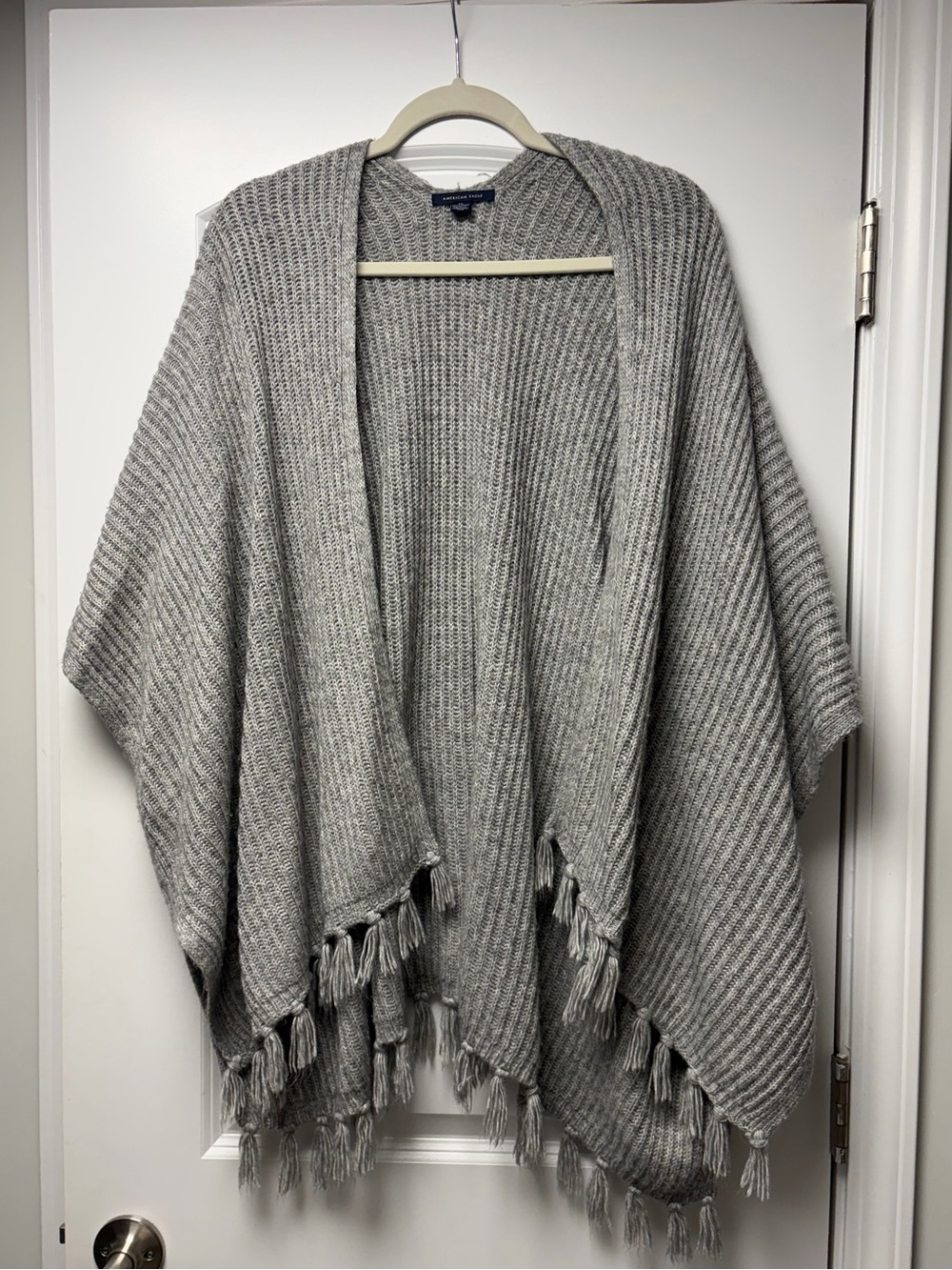 American Eagle Outfitters Gray Fringed Open-Front Poncho